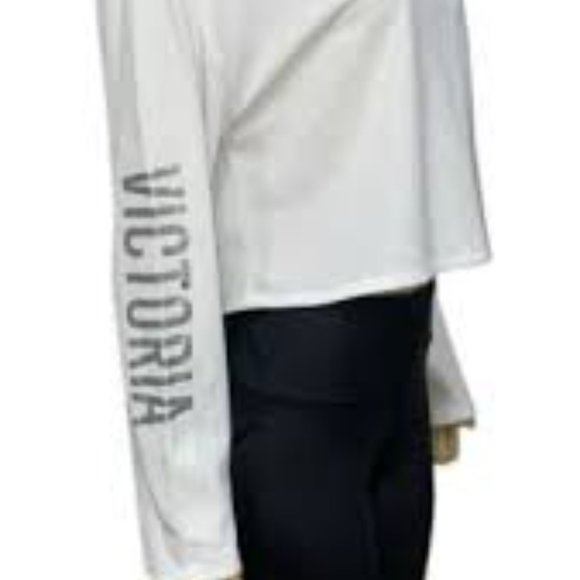 NWOT Victoria's Secret Sport crop pullover sweater glitter logo sleeves, Sz. M - Picture 4 of 4